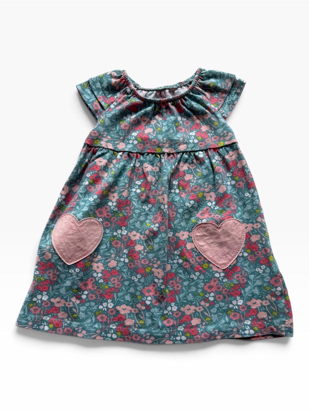 Carter's Teal Floral Dress with Pink Heart Pockets